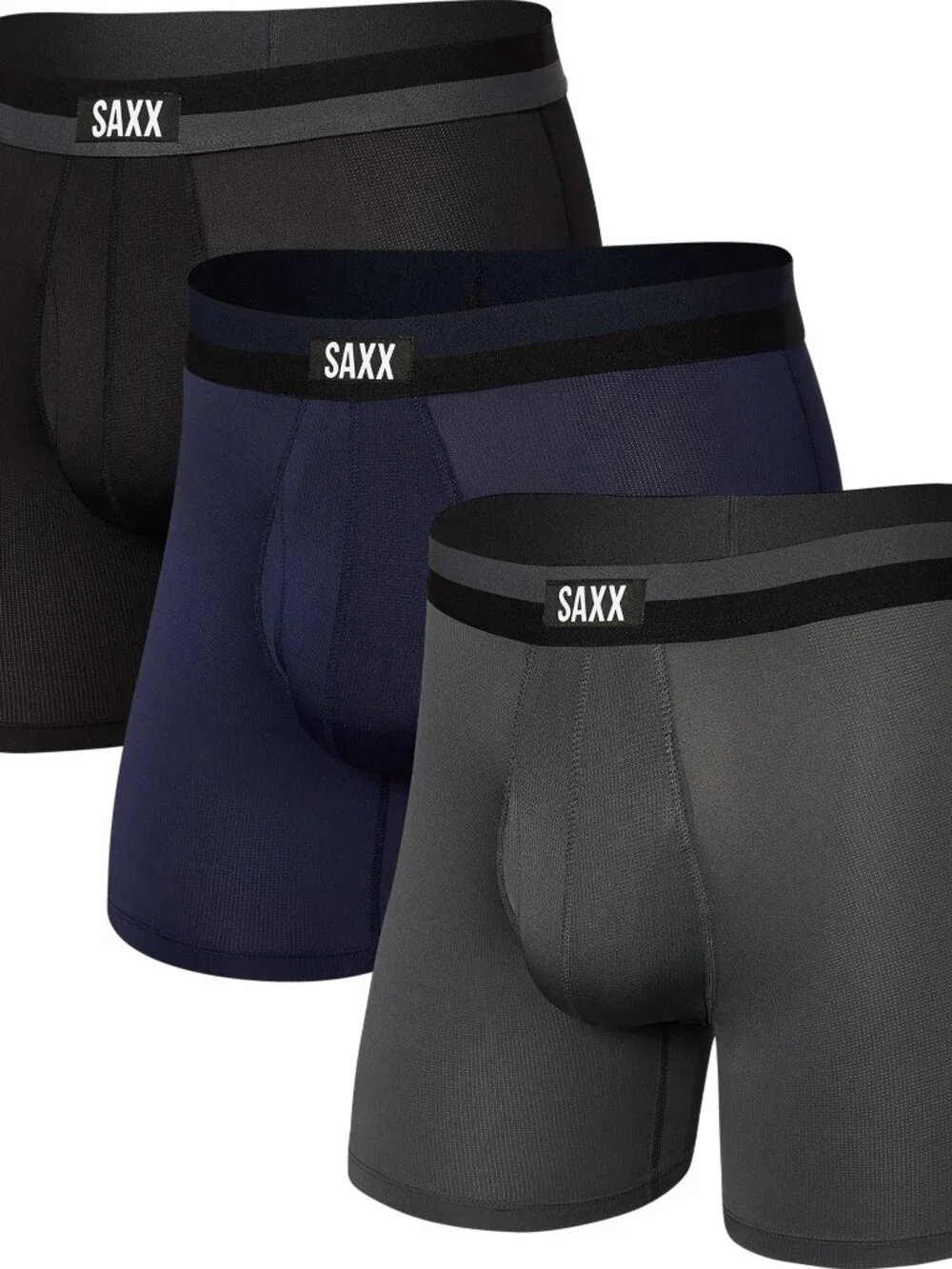 SAXX Men's Sport Mesh (3 Pack) Boxer Briefs in Black/Navy/Grey Boxer Briefs